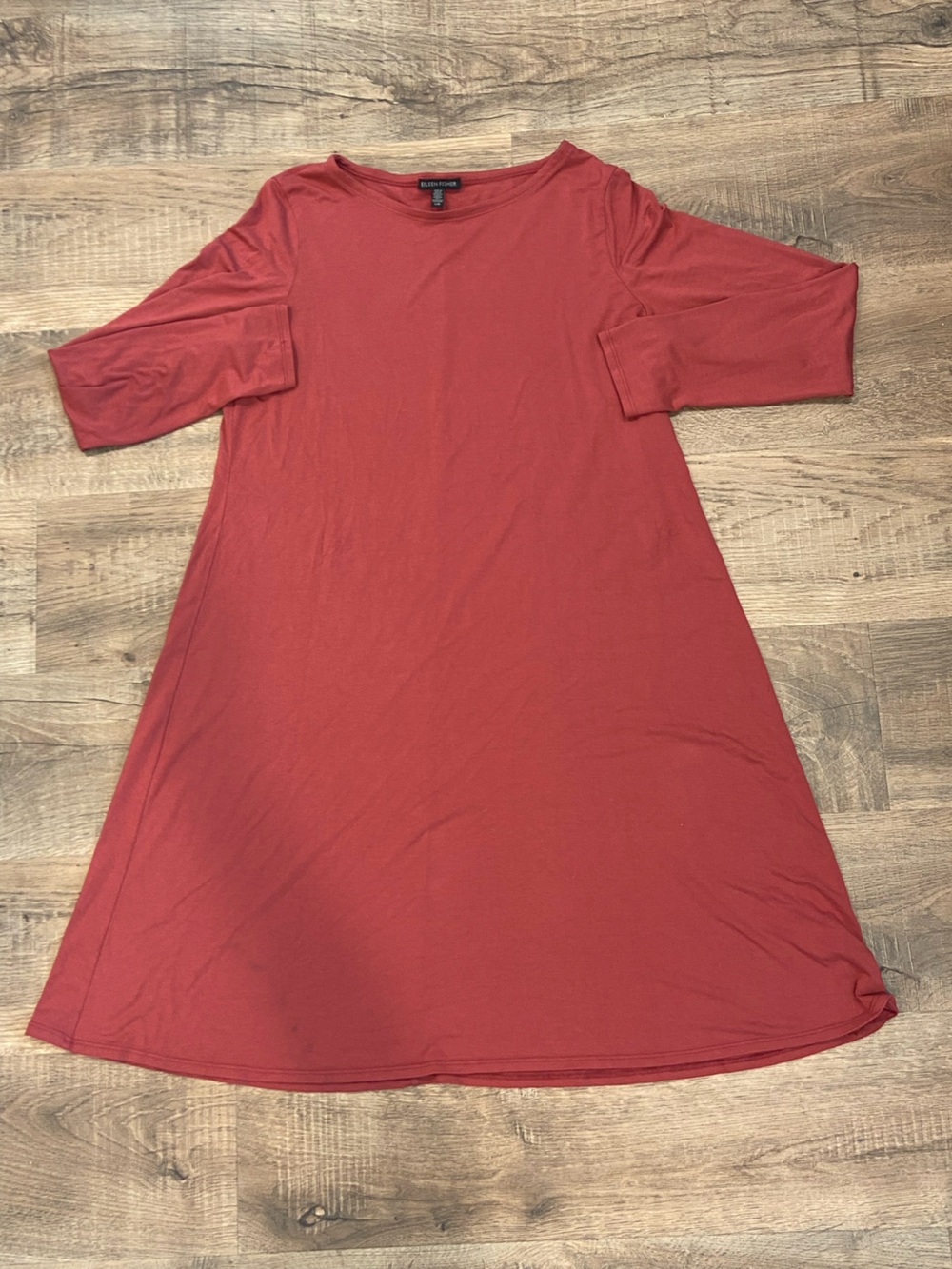 Eileen Fisher Red A-Line Dress Soft Large Short Sleeve Boho Minimal Maxi Long